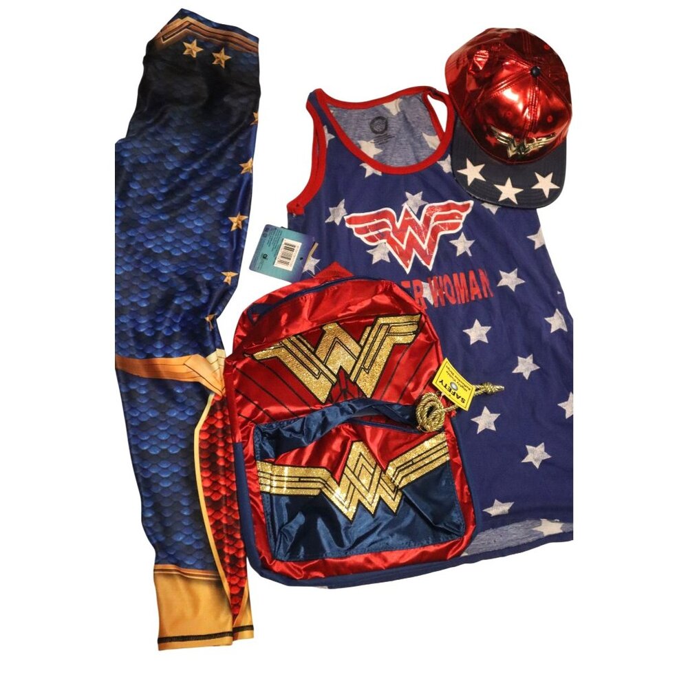 DC Comics Wonder Woman Tank, Leggings, Hat & Backpack Costume Comic-core